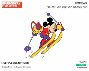 Skiing - Disney's Mickey Mouse - Embroidery Design in 3 sizes & 8 formats