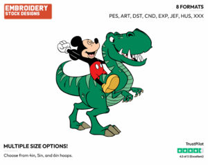 Riding A Dinosaur - Disney's Mickey Mouse - Embroidery Design in 3 sizes & 8 formats