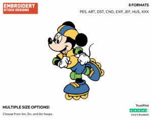 Roller Skating - Disney's Mickey Mouse - Embroidery Design in 3 sizes & 8 formats
