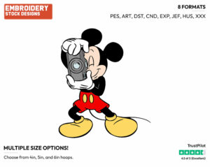 Taking A Picture - Disney's Mickey Mouse - Embroidery Design in 3 sizes & 8 formats