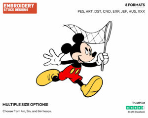 Running With Net - Disney's Mickey Mouse - Embroidery Design in 3 sizes & 8 formats
