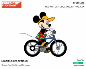 Riding Bicycle - Disney's Mickey Mouse - Embroidery Design in 3 sizes & 8 formats