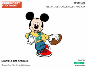 Playing Football - Disney's Mickey Mouse - Embroidery Design in 3 sizes & 8 formats