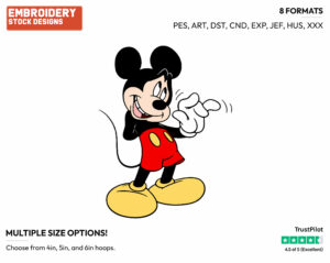 Waving Nervously - Disney's Mickey Mouse - Embroidery Design in 3 sizes & 8 formats