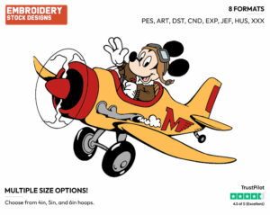 Flying Airplane - Disney's Mickey Mouse - Embroidery Design in 3 sizes & 8 formats