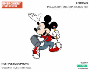 Running To School - Disney's Mickey Mouse - Embroidery Design in 3 sizes & 8 formats
