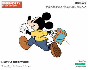 Running To School - Disney's Mickey Mouse - Embroidery Design in 3 sizes & 8 formats