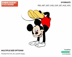 Doing A Handstand - Disney's Mickey Mouse - Embroidery Design in 3 sizes & 8 formats