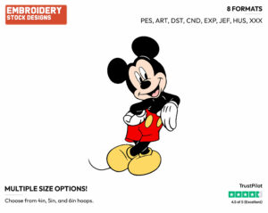 Relaxed Mickey Mouse - Disney's Mickey Mouse - Embroidery Design in 3 sizes & 8 formats