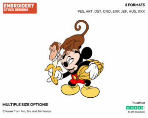 Mickey Mouse, Monkey - Disney's Mickey Mouse - Embroidery Design in 3 sizes & 8 formats