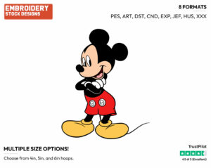Mickey Mouse With His Arms Crossed - Disney's Mickey Mouse - Embroidery Design in 3 sizes & 8 formats