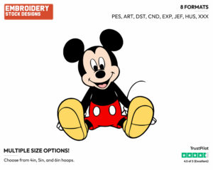 Sitting - Disney's Mickey Mouse - Embroidery Design in 3 sizes & 8 formats