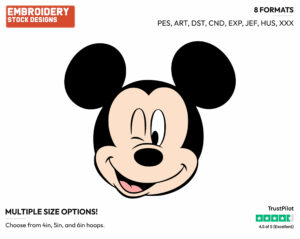 Mickey Mouse Face Winking - Disney's Mickey Mouse - Embroidery Design in 3 sizes & 8 formats