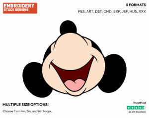 Mickey Mouse Face Laughing - Disney's Mickey Mouse - Embroidery Design in 3 sizes & 8 formats