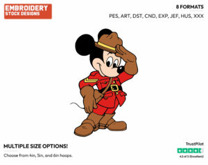 Mickey Mouse Dressed As A Royal Canadian Mounted Police Or Mountie - Disney's Mickey Mouse - Embroidery Design in 3 sizes & 8 formats