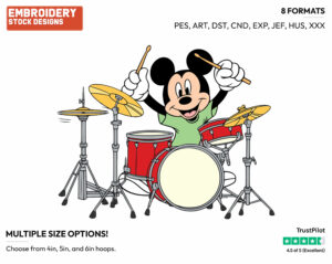 Playing The Drums - Disney's Mickey Mouse - Embroidery Design in 3 sizes & 8 formats