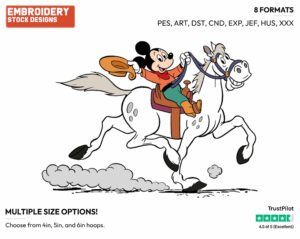 Cowboy Mickey Mouse Riding Horse - Disney's Mickey Mouse - Embroidery Design in 3 sizes & 8 formats
