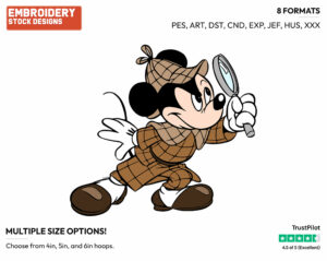 Detective Mickey Mouse - Disney's Mickey Mouse - Embroidery Design in 3 sizes & 8 formats