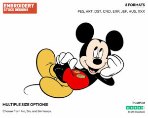 Relaxed Mickey Mouse - Disney's Mickey Mouse - Embroidery Design in 3 sizes & 8 formats