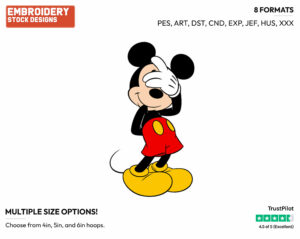 Covering His Eyes - Disney's Mickey Mouse - Embroidery Design in 3 sizes & 8 formats