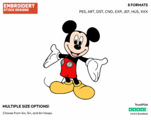 Mickey With Open Arms - Disney's Mickey Mouse - Embroidery Design in 3 sizes & 8 formats