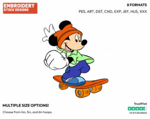 Young Mickey On Skateboard - Disney's Mickey Mouse - Embroidery Design in 3 sizes & 8 formats