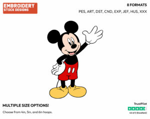 Mickey Mouse Waving - Disney's Mickey Mouse - Embroidery Design in 3 sizes & 8 formats
