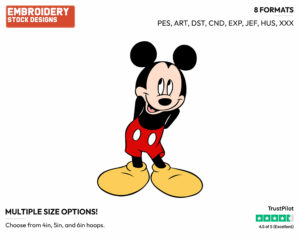 Shy Mickey Mouse - Disney's Mickey Mouse - Embroidery Design in 3 sizes & 8 formats
