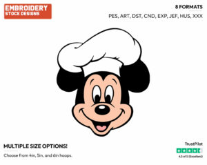 Wearing Chef's Hat - Disney's Mickey Mouse - Embroidery Design in 3 sizes & 8 formats