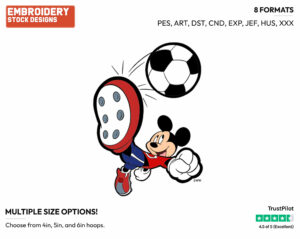 Playing Soccer - Disney's Mickey Mouse - Embroidery Design in 3 sizes & 8 formats