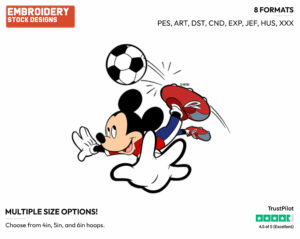 Playing Soccer - Disney's Mickey Mouse - Embroidery Design in 3 sizes & 8 formats
