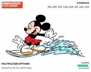 Surfing - Disney's Mickey Mouse - Embroidery Design in 3 sizes & 8 formats
