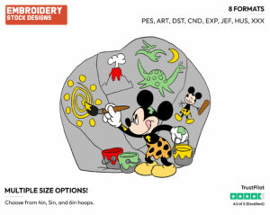 Caveman Mickey Drawing - Disney's Mickey Mouse - Embroidery Design in 3 sizes & 8 formats