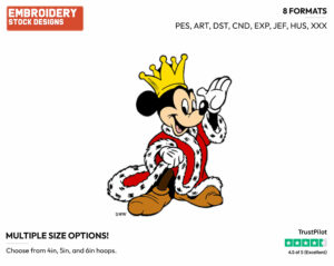 King Mickey - Disney's Mickey Mouse - Embroidery Design in 3 sizes & 8 formats