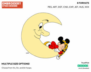 Sleeping On Crescent Moon - Disney's Mickey Mouse - Embroidery Design in 3 sizes & 8 formats