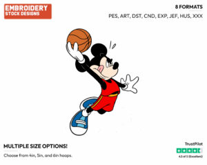 Jumping With Basketball - Disney's Mickey Mouse - Embroidery Design in 3 sizes & 8 formats