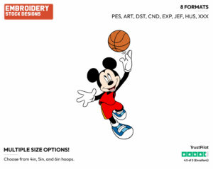 Tossing Basketball - Disney's Mickey Mouse - Embroidery Design in 3 sizes & 8 formats