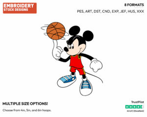 Spinning Basketball - Disney's Mickey Mouse - Embroidery Design in 3 sizes & 8 formats