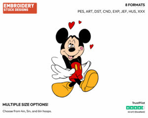 Mickey In Love - Disney's Mickey Mouse - Embroidery Design in 3 sizes & 8 formats