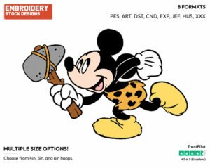 Caveman Mickey - Disney's Mickey Mouse - Embroidery Design in 3 sizes & 8 formats
