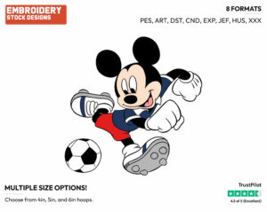 Playing Soccer - Disney's Mickey Mouse - Embroidery Design in 3 sizes & 8 formats
