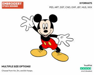 Waving - Disney's Mickey Mouse - Embroidery Design in 3 sizes & 8 formats
