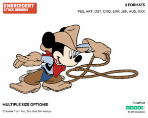 Cowboy Mickey Mouse - Disney's Mickey Mouse - Embroidery Design in 3 sizes & 8 formats