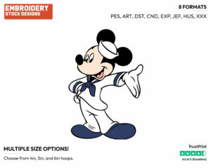 Sailor Mickey Mouse - Disney's Mickey Mouse - Embroidery Design in 3 sizes & 8 formats