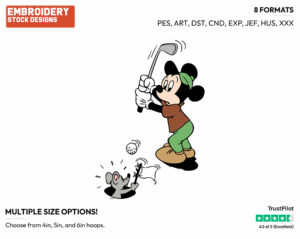 Playing Golf - Disney's Mickey Mouse - Embroidery Design in 3 sizes & 8 formats