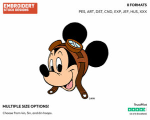 Pilot Mickey Mouse - Disney's Mickey Mouse - Embroidery Design in 3 sizes & 8 formats