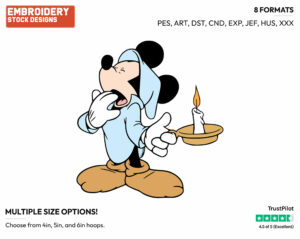 Yawning In Pyjamas - Disney's Mickey Mouse - Embroidery Design in 3 sizes & 8 formats