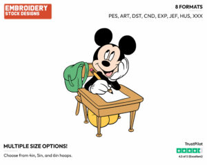 Sitting At Desk In Classroom - Disney's Mickey Mouse - Embroidery Design in 3 sizes & 8 formats