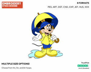 Ready For Rain - Disney's Mickey Mouse - Embroidery Design in 3 sizes & 8 formats