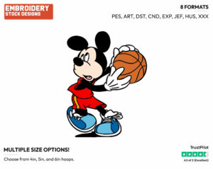 Playing Basketball - Disney's Mickey Mouse - Embroidery Design in 3 sizes & 8 formats